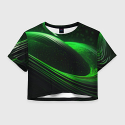 Футболка 3D укороченная женская Зеленые абстрактные волны, цвет: 3D-принт