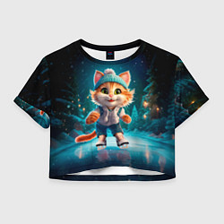 Женский топ Мультяшный котенок на коньках