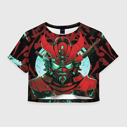 Футболка 3D укороченная женская Красный робот самурай, цвет: 3D-принт