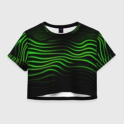 Футболка 3D укороченная женская Зеленые абстрактные волны, цвет: 3D-принт