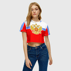 Футболка 3D укороченная женская Герб Российской Федерации - полосы, цвет: 3D-принт — фото 2