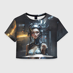 Футболка 3D укороченная женская Боевая девушка-киборг, цвет: 3D-принт