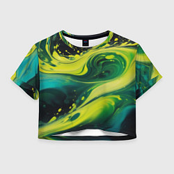 Футболка 3D укороченная женская Жидкая текущая зеленая краска, цвет: 3D-принт
