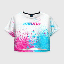 Футболка 3D укороченная женская Jaguar neon gradient style: символ сверху, цвет: 3D-принт