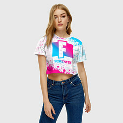Футболка 3D укороченная женская Fortnite neon gradient style, цвет: 3D-принт — фото 2