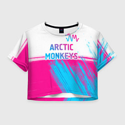 Футболка 3D укороченная женская Arctic Monkeys neon gradient style: символ сверху, цвет: 3D-принт