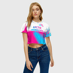 Футболка 3D укороченная женская Arctic Monkeys neon gradient style: символ сверху, цвет: 3D-принт — фото 2