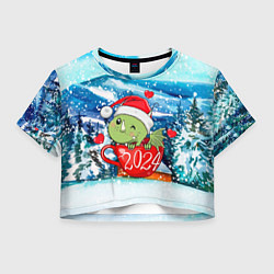 Футболка 3D укороченная женская Милый дракончик в кружке, цвет: 3D-принт