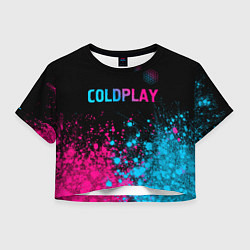 Футболка 3D укороченная женская Coldplay - neon gradient: символ сверху, цвет: 3D-принт