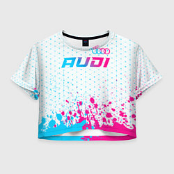 Футболка 3D укороченная женская Audi neon gradient style: символ сверху, цвет: 3D-принт