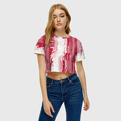 Футболка 3D укороченная женская Красные линии на белом фоне киберпанк, цвет: 3D-принт — фото 2