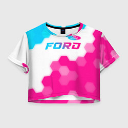Футболка 3D укороченная женская Ford neon gradient style посередине, цвет: 3D-принт