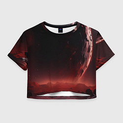 Футболка 3D укороченная женская Красно черная космическая планета, цвет: 3D-принт