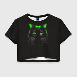 Женский топ Черный кот в зеленом свечении
