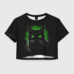 Женский топ Портрет черного кота в зеленом свечении