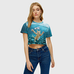 Футболка 3D укороченная женская Nirvana Cat, цвет: 3D-принт — фото 2