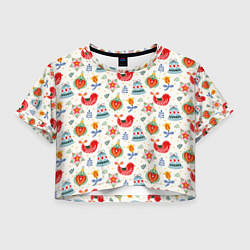 Футболка 3D укороченная женская Рождественские узоры, цвет: 3D-принт