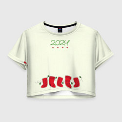 Футболка 3D укороченная женская Рождественские носки, цвет: 3D-принт