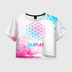 Футболка 3D укороченная женская Coldplay neon gradient style, цвет: 3D-принт