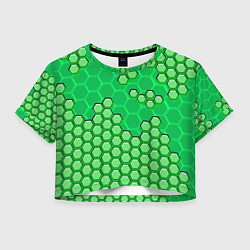 Футболка 3D укороченная женская Зелёная энерго-броня из шестиугольников, цвет: 3D-принт