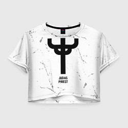 Футболка 3D укороченная женская Judas Priest glitch на светлом фоне, цвет: 3D-принт