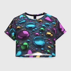 Футболка 3D укороченная женская Абстрактция с разноцветными металлическими овалами, цвет: 3D-принт