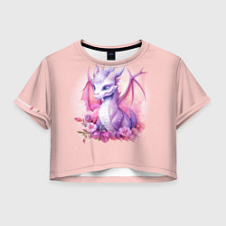 Футболка 3D укороченная женская Дракончик с цветами, цвет: 3D-принт
