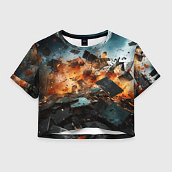 Футболка 3D укороченная женская Взрыв плит абстракция, цвет: 3D-принт