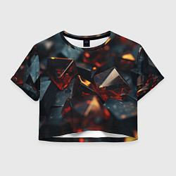 Футболка 3D укороченная женская Темные абстрактные кубы, цвет: 3D-принт
