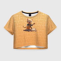 Футболка 3D укороченная женская Рыжий кот с гитарой, цвет: 3D-принт