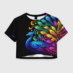 Футболка 3D укороченная женская Neon peacock - art, цвет: 3D-принт