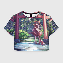 Футболка 3D укороченная женская Touhou Project Рейму возле тории, цвет: 3D-принт