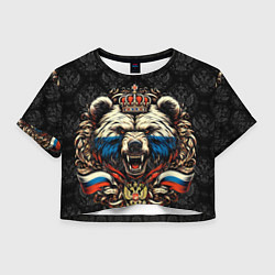 Футболка 3D укороченная женская Русский медведь с короной, цвет: 3D-принт