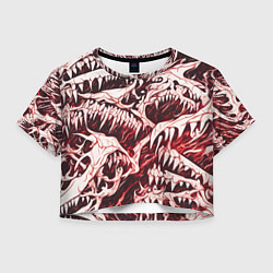 Женский топ Белые клыки на красном фоне