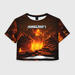 Футболка 3D укороченная женская Огненный minecraft логотип, цвет: 3D-принт