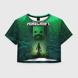 Футболка 3D укороченная женская Minecraft зеленый персонаж и зеленые горы, цвет: 3D-принт