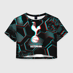 Футболка 3D укороченная женская Tottenham FC в стиле glitch на темном фоне, цвет: 3D-принт