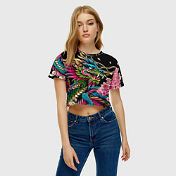 Футболка 3D укороченная женская Irezumi - Japanese dragon ai art, цвет: 3D-принт — фото 2