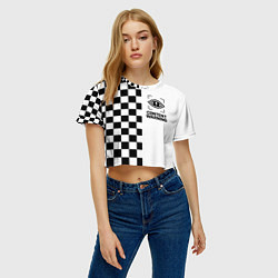 Футболка 3D укороченная женская Content Warning шашечки, цвет: 3D-принт — фото 2