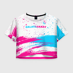 Футболка 3D укороченная женская Galatasaray neon gradient style посередине, цвет: 3D-принт