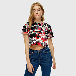 Футболка 3D укороченная женская Черно-белые блоки в красном тумане, цвет: 3D-принт — фото 2