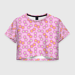 Футболка 3D укороченная женская Мозаика на розовом, цвет: 3D-принт