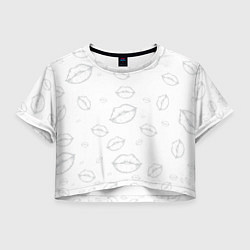 Футболка 3D укороченная женская Паттерн серый контур губ на белом - lips, цвет: 3D-принт