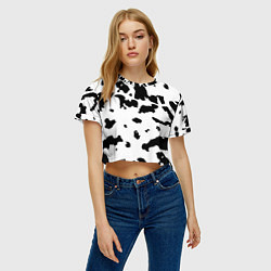 Футболка 3D укороченная женская Черно белый пятнистый узор, цвет: 3D-принт — фото 2