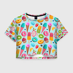 Футболка 3D укороченная женская Летние сладости, цвет: 3D-принт