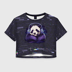Футболка 3D укороченная женская Панда в наушниках слушает музыку, цвет: 3D-принт