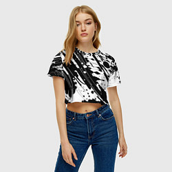 Футболка 3D укороченная женская Чёрно белая абстракция - кляксы, цвет: 3D-принт — фото 2