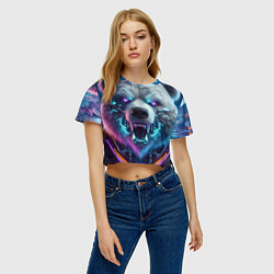 Футболка 3D укороченная женская Cyber bear - neon glow, цвет: 3D-принт — фото 2