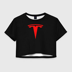 Футболка 3D укороченная женская Tesla red logo, цвет: 3D-принт