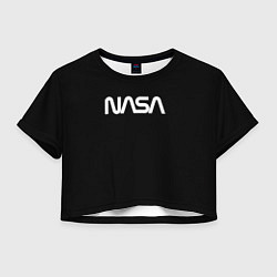 Футболка 3D укороченная женская Nasa white logo, цвет: 3D-принт